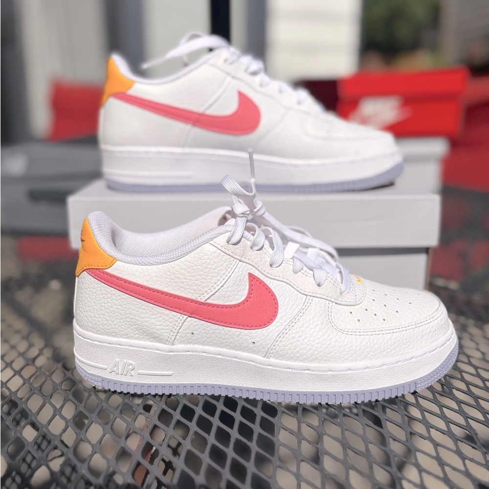 Nike Air Force 1 White with Pink & Orange Accents & lavender bottom-7Y- Like New